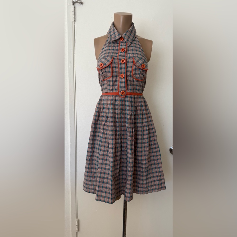Forever 21 Retro Plaid Dress with Orange Trim